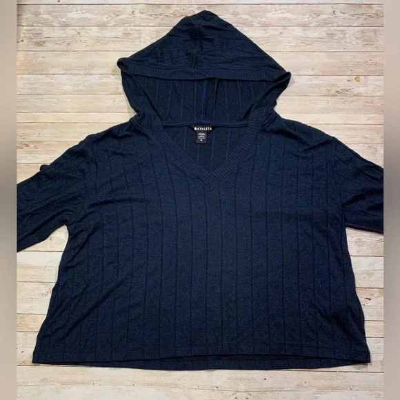 Athleta Blue Harmony Pose Cropped Hoodie Lightweight Pullover Size M Medium Blue - Picture 7 of 11